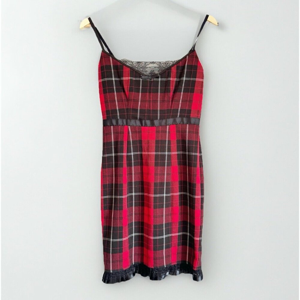 Vintage Arden B Red Black Plaid Mini Dress XS (VTG Small) Grunge Punk Academia